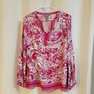 Sharon Young, size small Pink, white, and gray blouse